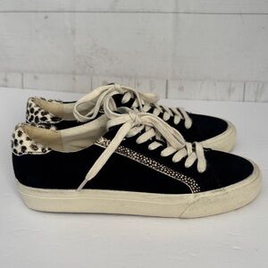 Madewell Sz 7M Sidewalk Low Top Black & White Leopard Calf Hair Accent Sneakers